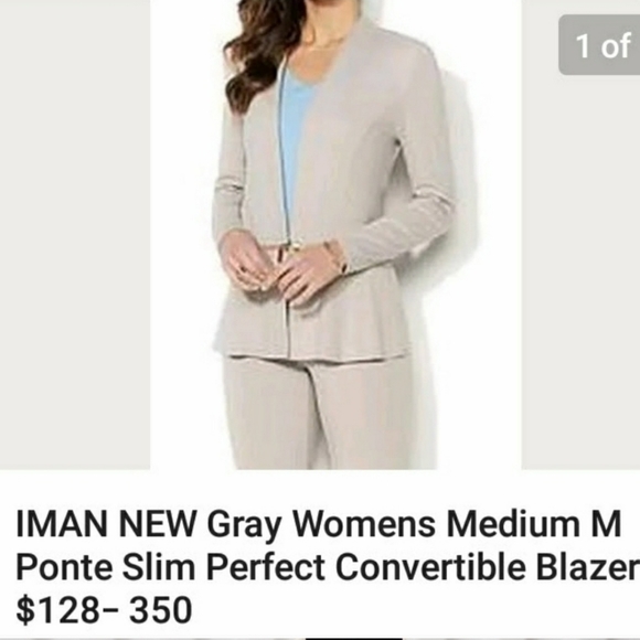 NWT IMAN Suit Soft tan pull on Ponte dressy casual pants & blazer suit - Picture 6 of 7